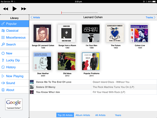 Thumbnail: After tapping on an artist