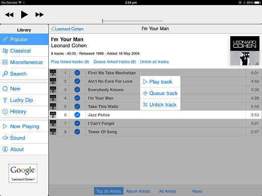 Thumbnail: After tapping on an album track