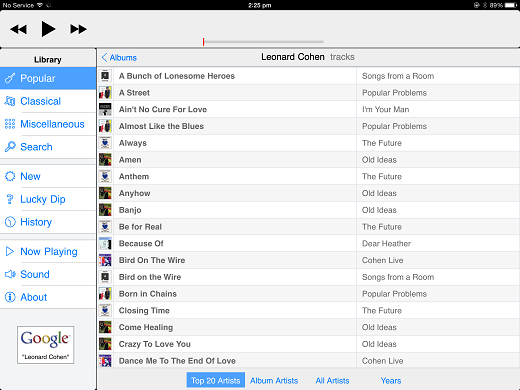 Thumbnail: All tracks for an artist