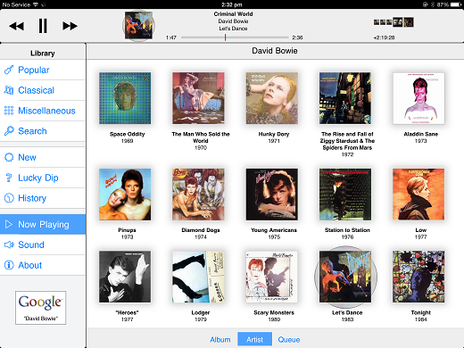 Thumbnail: Now Playing: Artist (all music by this artist)